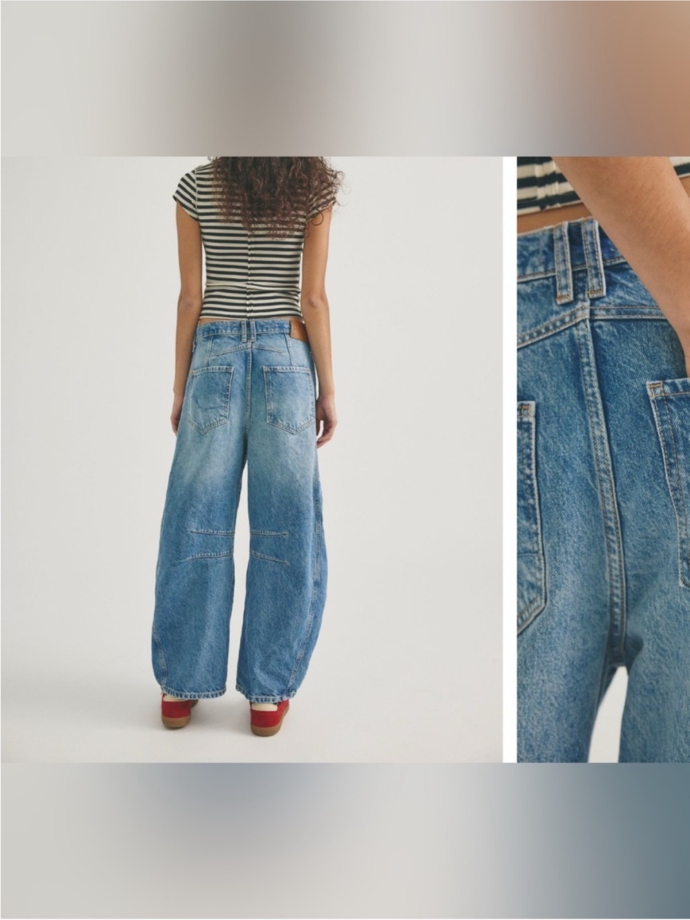 NWT Free People We The Free Good Luck Mid-Rise Barrel Jeans ultra light beam 33 - Picture 9 of 15